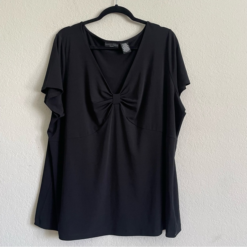 Apostrophe Woman Elegant Black Top size 24-26W formal elegance thin flowy v neck